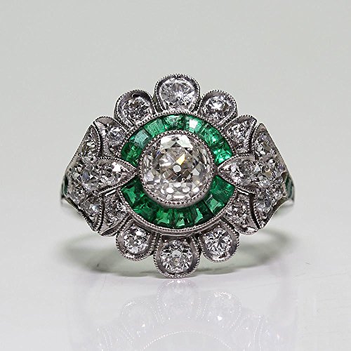 Vintage 925 Sterling Silver Emerald Ring Cocktail Rings Square Cut Green Gem Cubic Zirconia Anniversary Promise Ring CZ Diamond Ring Eternity Engagement Wedding Band Ring for Women W.48 (US Code 10)