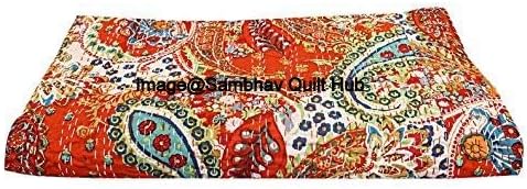 Queen/Twin/King Quilting Indian Handmade Paisley Print Kantha Quilt Cotton Kantha Blanket Bed Cover Sofa Cover Kantha Bedspread Bohemian Bedding (60X90 inch)