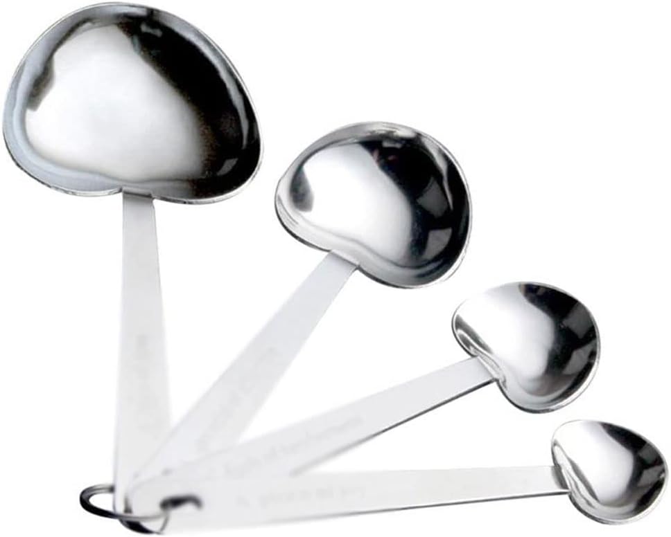 cs Cooking Spoons 4pcs/Set Measuring Spoon Stainless Steel Heart Shape Measure Scoop Measure Teaspoon for Kitchen Measuring Tools Scales