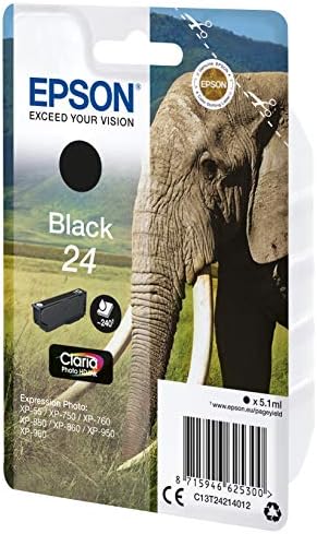 Epson 24 Black Elephant Genuine, Claria Photo HD Ink Cartridge, Standard Capacity