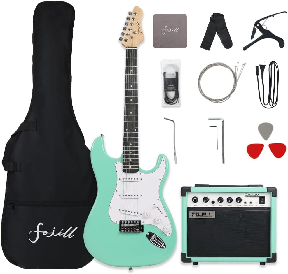 Fojill 39 Inch Electric Guitar Kit Set Beginner Starter Combo Package Bundle 20W Amplifier Amp Accessory Padded gig Bag,Picks, Cable,Strap,Extra Strings