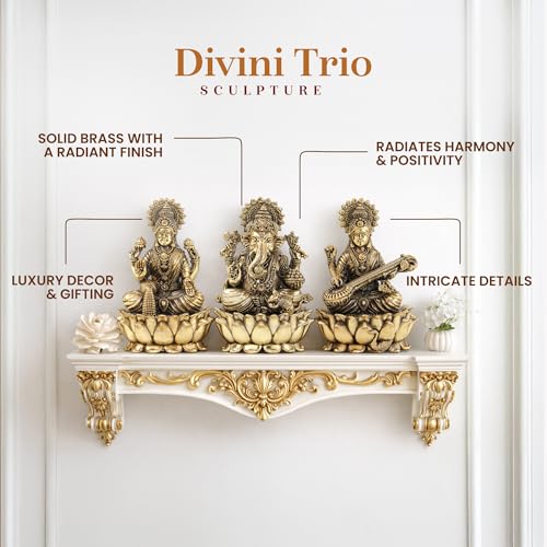 Image of Habere India-All the Cultures Fabricating India Brass Lakshmi Ganesh Saraswati Idol Set for Pooja Room | Pure Brass Lakshmi Ganesh Saraswati Murti for Home (Design04: L5 x W5 x H8 cm)