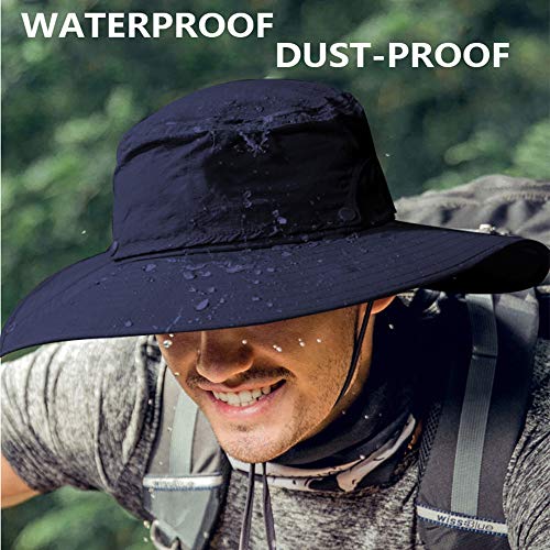 Mens Sun Hat With Uv Protection Waterproof Wide Brim Sun Hat For Men Fishing Hiking Safari Camping Garden Outdoor Navy Blue #TOP2