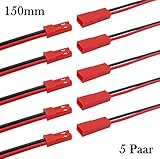 JST Stecker/Buchse mit Kabel ikarex-shop 5 oder 10 Paar JST BEC Stecker / Buchse mit Kabel 150mm 22AWG Steckverbinder für LED Lampe RC Akku Lipo (5 Paar 150mm)