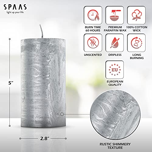 Spaas Rustic Silver Pillar Candles - 2.8" X 5" Silver Decorative Candles - 2 Pack Metallic Pillar Candles ​- Dripless Unscented Rustic Pillar Candles For Home Decoration, Party, Wedding, And Holiday #TOP2