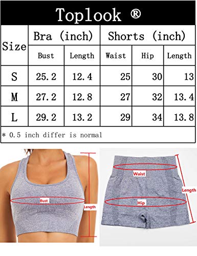 Toplook Women Seamless Yoga Workout Set 2 Piece Outfits Gym Shorts Sports Bra (Khaki Green, Medium)