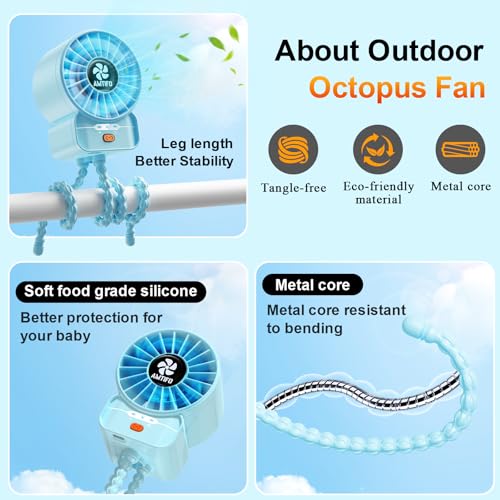 Image of AMTIFO Blue Baby Fan - USB Rechargeable, Quiet, Adjustable Speed, Portable Cooling Fan for Baby Stroller, Car Seats, Nurseries, and Outdoor Activities - Long Battery Life, Turbo Airflow