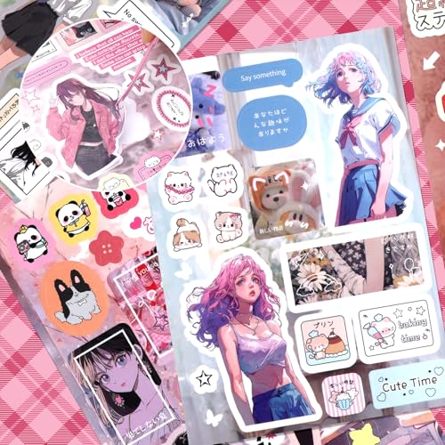 Image of 45-Sheet Japanese Sticker Book with 800+ Kawaii Manga Die-Cut Stickers, Retro Aesthetic Comic Scrapbook Supplies for Journaling, Planners, DIY Crafts, Decoration & Creative Art Projects(#C)