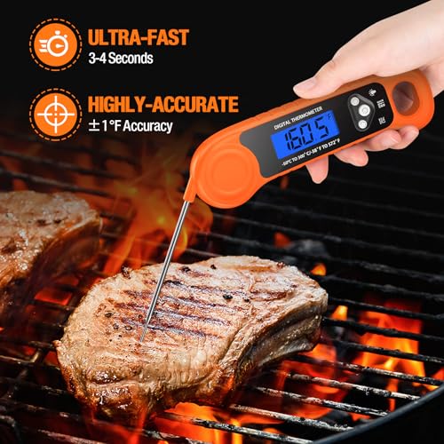 AMMZO Digital Meat Thermometer for Grilling, Candy Thermometer Instant Read Food Thermometer Waterproof with Backlight for Cooking, Deep Fry, BBQ, Grill, Smoker and Roast (Orange) image 2