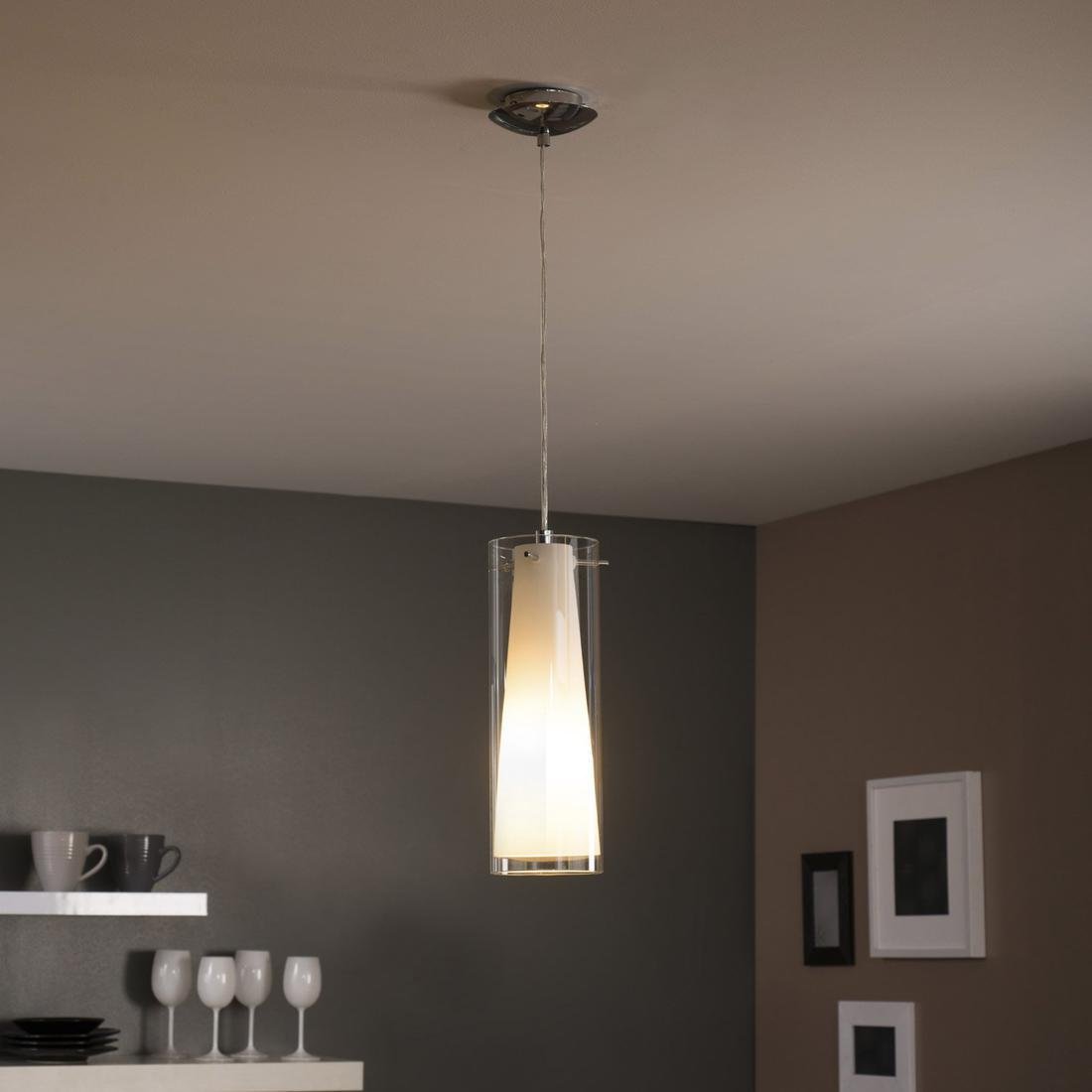 EGLO Lampa wisząca Pinto, 1-punktowa lampa wisząca, lampa do jadalni z metalu w kolorze chromu i szkła w kolorze przezroczystym i białym, oprawa E27