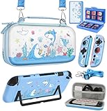 Picture of Gurgitat 6in1 Kits Accessories Bundle for Nintendo Switch 2 2025 - Cute Carrying Case, Protective Cover, Joy Con Grips, Thumb Grips, 24 Game Holder, Shoulder Strap Teens Boys Girls, Blue Shark