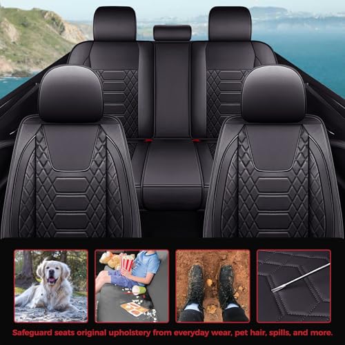 Image of FREESOO Universal Car Seat Covers Full Set Faux Leather Black