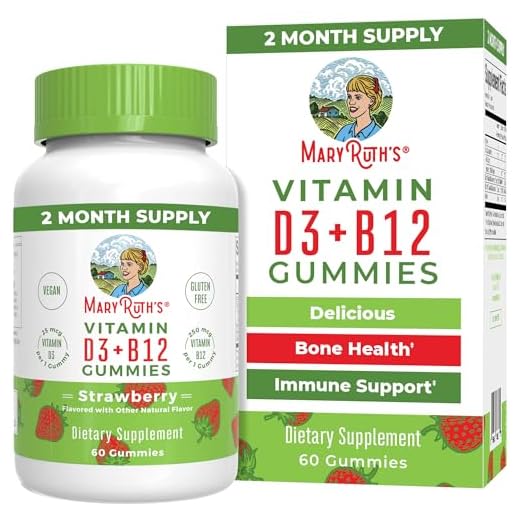 MaryRuth Organics Vegan Vitamin D3 + Vitamin B12 Gummies | 2 Month Supply | Supports Bone Health | Immune Support Supplement | Energy Supplements | Methyl B12 Vegan Non-GMO Gluten Free | 60 Servings