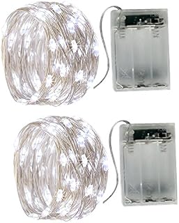 BXROIU 2 x Fairy String Lights Battery Operated, Silver Wire 2 Mode Chains 2 Meter 20 LEDs Fairy String Lights for Bedroom Christmas Party Wedding Decoration (Cool White, 2 Meter)