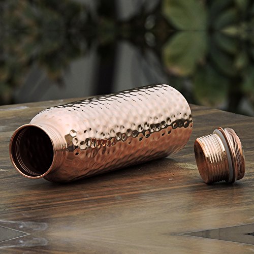 HealthGoodsIn - Traveller's Pure Copper (99.74%) Hammered Water Bottle for Ayurvedic Health Benefits Holds 950 Ml (32.12 US Fluid Ounce) Water | Joint Free, Leak Proof - Thumbnail 3