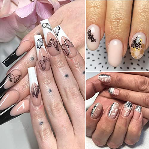 8 Sheets White Black Butterfly Nail Art Stickers 2022 New Flower Nail Decal Nail Art Decoration Supplies Bee Dandelion Butterfly Angel Flower Nail Design 3D Self-Adhesive For Acrylic Nail Manicure Tips #TOP5