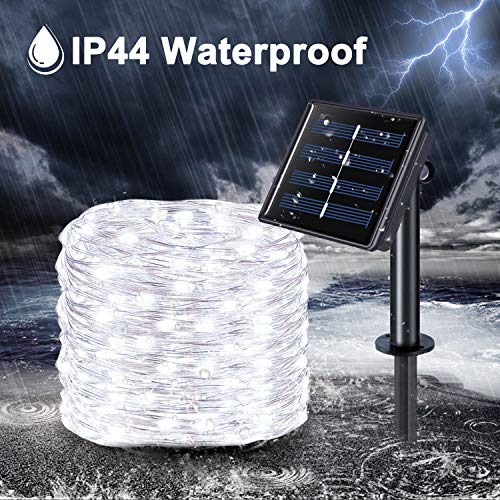 JMEXSUSS 2 Pack 33ft 100 LED Solar Fairy Lights Outdoor Waterproof, Silver Wire White Solar String Lights, 8 Lighting Modes Decoration Solar Christmas Lights for Patio Wedding Party Tree Garden