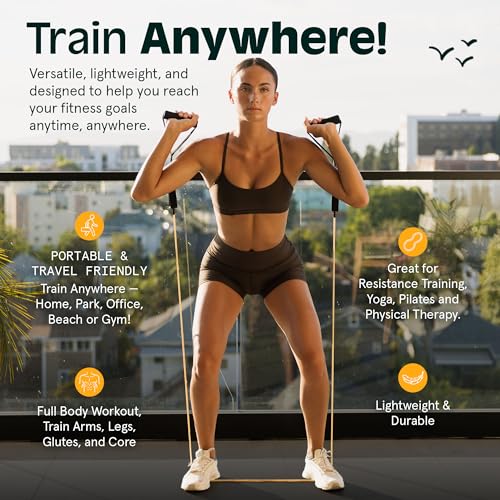 Retrospec Train Resistance Bands Set for Working Out - 5 Stackable Bands, Handles & Door Anchor - Portable Fitness Equipment for Physical Therapy & Yoga Includes Carry Bag by Retrospec - Image 3