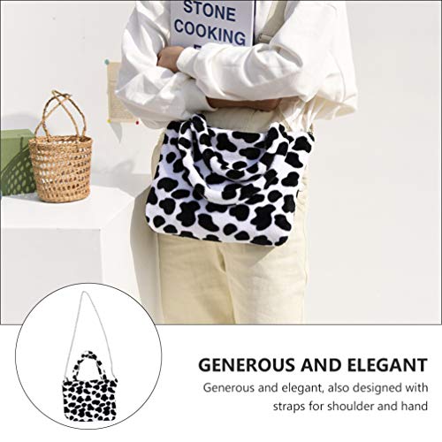 Amosfun Bolsas Femininas de Pelúcia Com Estampa de Vacas Bolsa Embreagem Branca E Preta Crossbody Bo