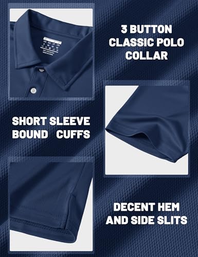 Image of MAGCOMSEN Men's Polo Shirts 3 Buttons Casual Work T Shirts Quick Dry Short Sleeve Golf Shirt Pique Jersey Outdoor Performance