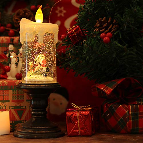 Wondise Christmas Snow Globe With Timer, Battery Operated Swirling Water Glittering Lighted Snow Globe Candlestick Thanksgiving Christmas Decoration(Santa) #TOP4