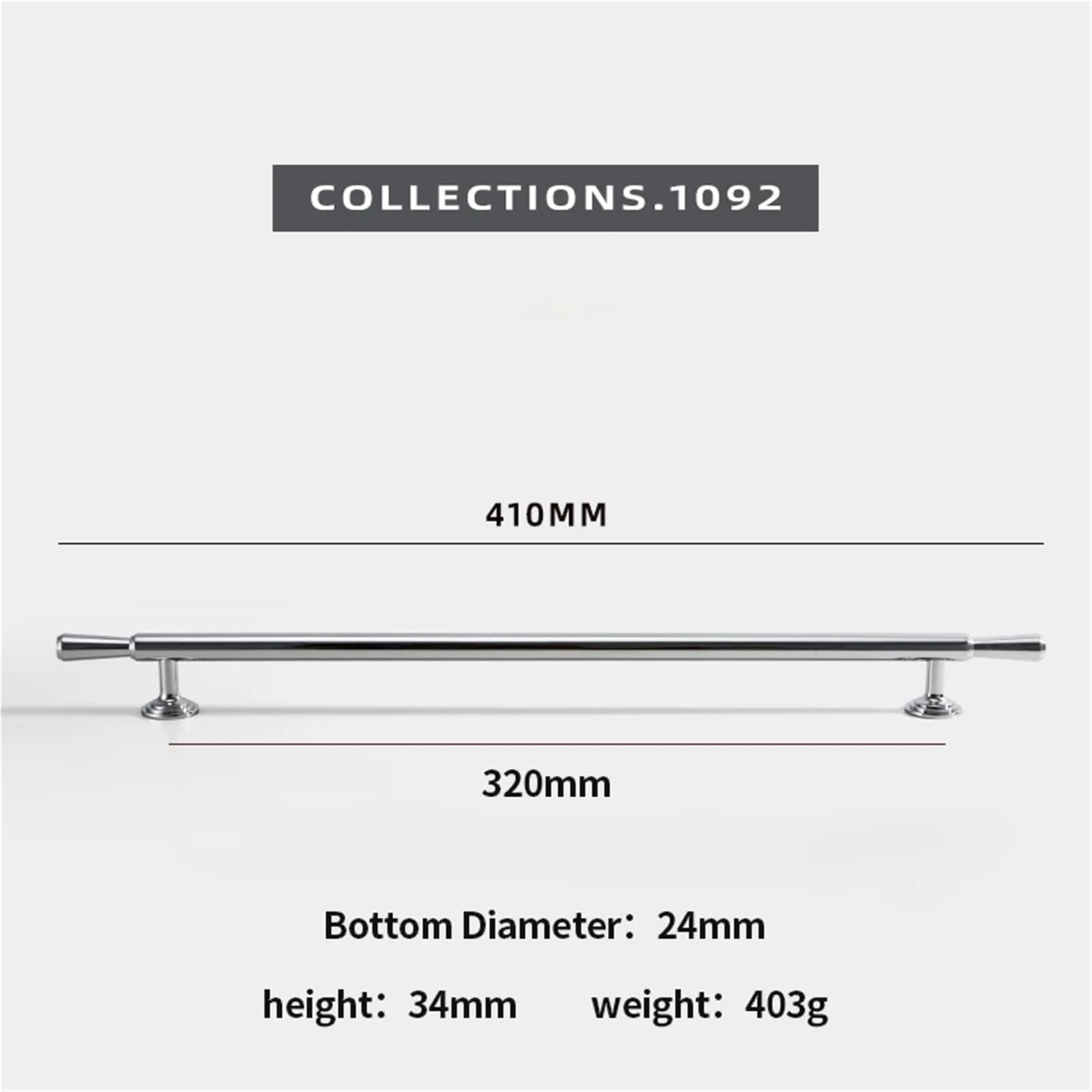 2 tiradores largos de latón macizo cromado plateado brillante de lujo modernos y minimalistas para armario de cocina (distancia entre agujeros: 320 mm)