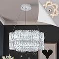 Poemoon LED Crystal Chandelier with Remote Control 20’’ Luxury Modern Chrome Chandeliers Light Fixture Dimmable for Dining Room Bedroom Kitchen Foyer Entryway 3000-6500K