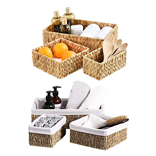 FairyHaus 3-Pack Rectangular Water Hyacinth & Seagrass Storage Baskets in