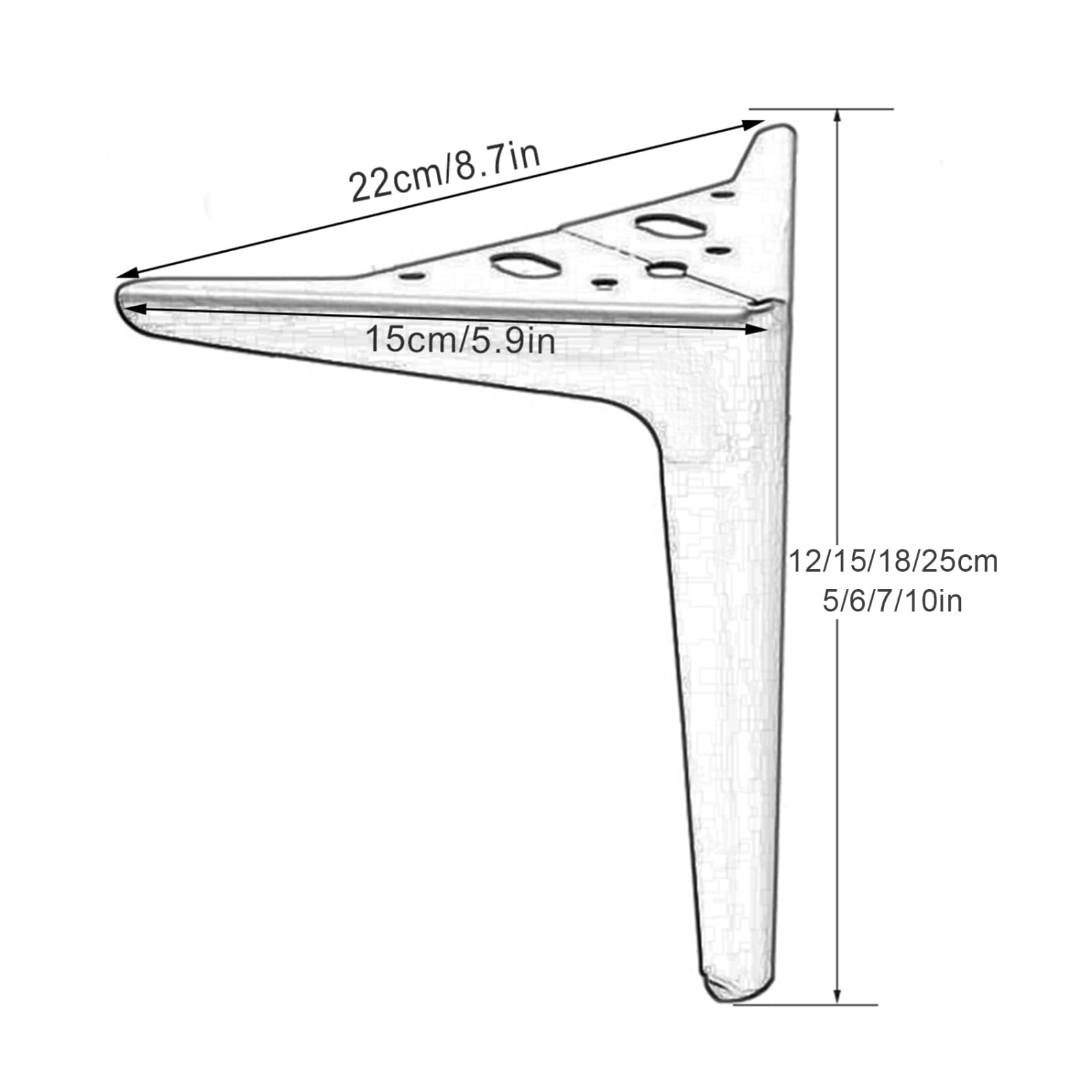 Nogi meblowe w kształcie trójkąta, 4 szt. antypoślizgowych, trójkątnych metalowych nóżek meblowych, wielokolorowych, 12-25 cm(A,15cm/6in)