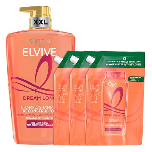 L'Oréal Paris Elvive Elvive Dream Long Pack 1 Champú Reconstructor para pelo largo y dañado 1 L + 3x Champú Reconstructor para pelo largo y dañado refill 500ml