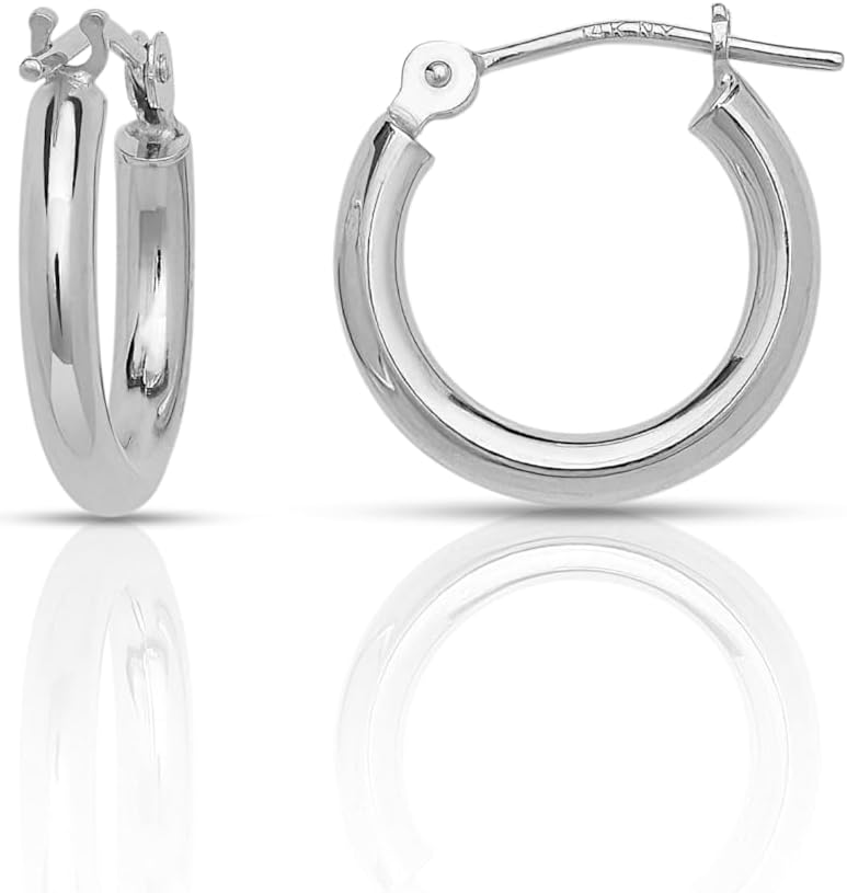 Olivia's Collection 14k White Gold Bright Polished Hoop Earrings (12-50x2.0mm), Piercing to Lobe, Upper-Lobe for a Woman, Man, or Teen