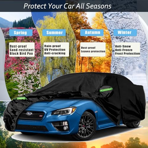 Image of Car Cover Compatible with Subaru WRX Impreza STI 2007-2024,6-Layers 210T Windproof All Weather Waterproof UV Sun Protection Snow Dust Storm Resistant with Straps Outdoor Covers