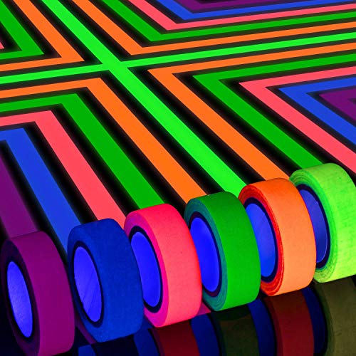 BBAUER 6 Colors Neon Gaffer Cloth Tape, Fluorescent Rainbow Color UV Blacklight Glow in The Dark Tape for UV Party (Color : Neon, Size : 0.6 inch x 16.5 feet)