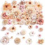 rongflower Fake Flower Heads Mini Artificial Flower Nude Color Faux Dahlia Rose Flowers for Crafts Cake Blossom Wreath Bouquets for Wedding Bridal Party Baby Shower Graduation Season Home Decor