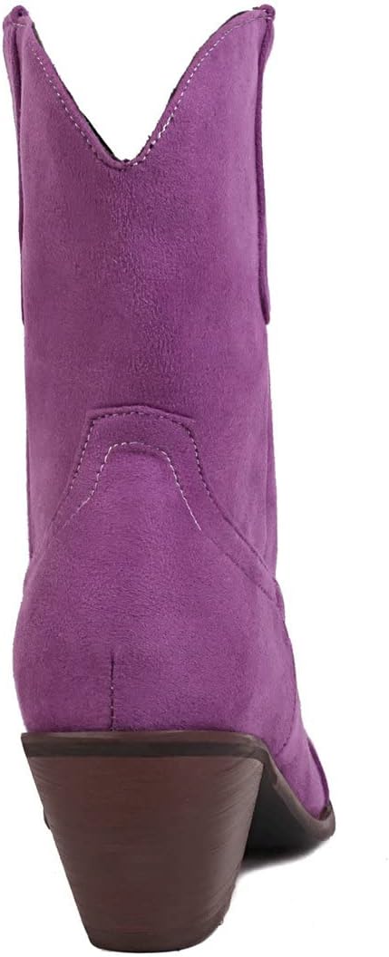 KiutSymo Women Retro Embroidered Western Ankle Boots Snip Toe Chunky Heel Short Cowgirl Cowboy Boots