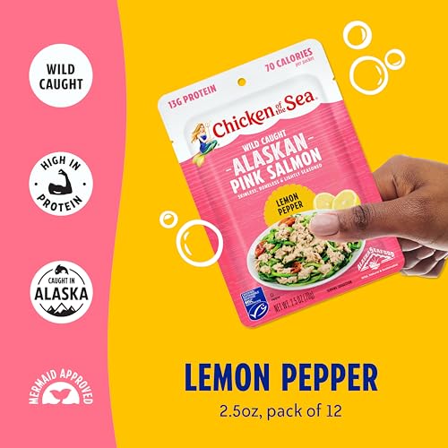 Image of Chicken of the Sea Alaskan Pink Salmon, 2.5 Ounce Packets (Box of 12), Wild Caught Salmon, Lemon Pepper