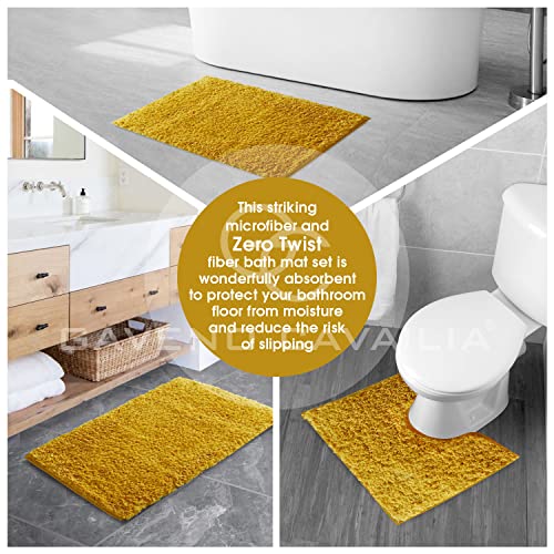 GC GAVENO CAVAILIA Microfibre Bath Mats Sets For Bathroom 2 Piece - Pedestal Set Non Slip Quick Drying Shower Bath Mat, Water Absorbent Washable Toilet Rug - Ochre - Image 4