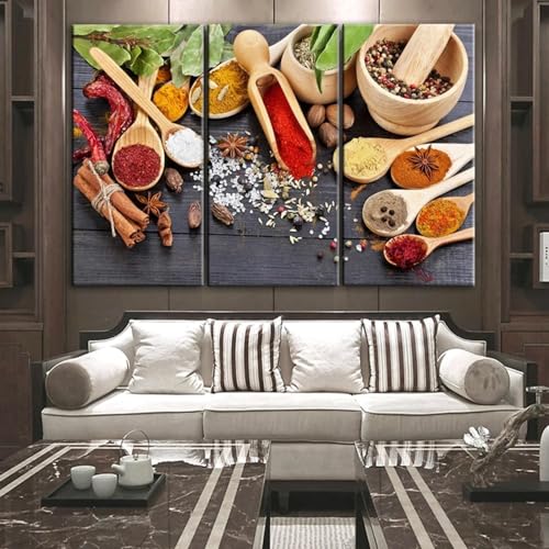 Thème de cuisine photos épices triptyque | Rénovation murale sans cadre 60x120 cm