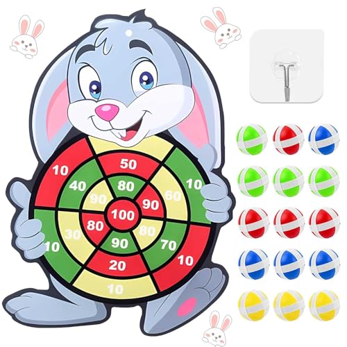 Jeu de fléchettes pour Enfants Jouet de Pâques Éducatif et Amusant pour Enfants Jeu de Darts à Scratch avec Cible Lapin de Pâques et Boules Adhésives