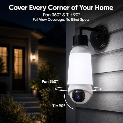 JCMNETE Light Bulb Security Camera, Smart AI Cam 2K HD Outdoor Lightbulb Camera, 5G&2.4G WiFi PTZ Camera, 1000-Lumen LED, Color Night Vision, 911 Emergency Calling, Motion Dection (1Pack) — view 4