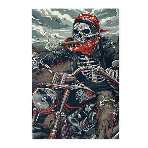 MA6GE8DE Skeleton Motorcycle Rider 1000 Piece Puzzle for Adults,Brain Challenge,Characterized by Unique and Interesting Illustrations,Depicting A Skeleton Riding A Motorcycle,Wooden Jigsaw -  FJ Puzzle-34434