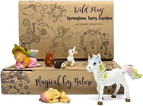 WILD PIXY Fairy Garden Set - Baby Miniature Fairy Garden Accessories Kit Springtime Collection with Gorgeous Baby Garden Fairies and Garden Animals Indoor Ornaments or Outdoor Figurines