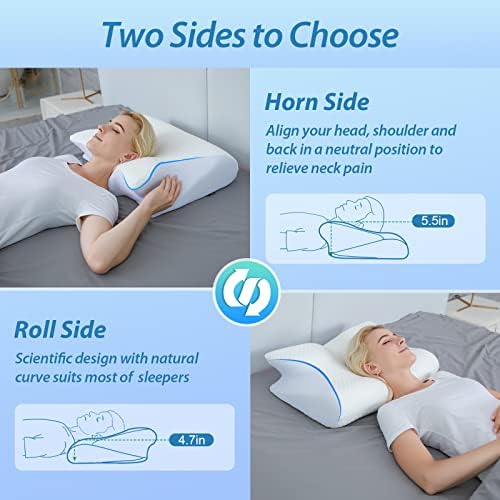 HOMCA Memory Foam Pillow, 2 in 1 Cervical Pillow for Neck Pain Relief, Ergonomic Neck Support Pillows for Side Back Stomach Sleepers with Breathable Pillowcase(White) - 5