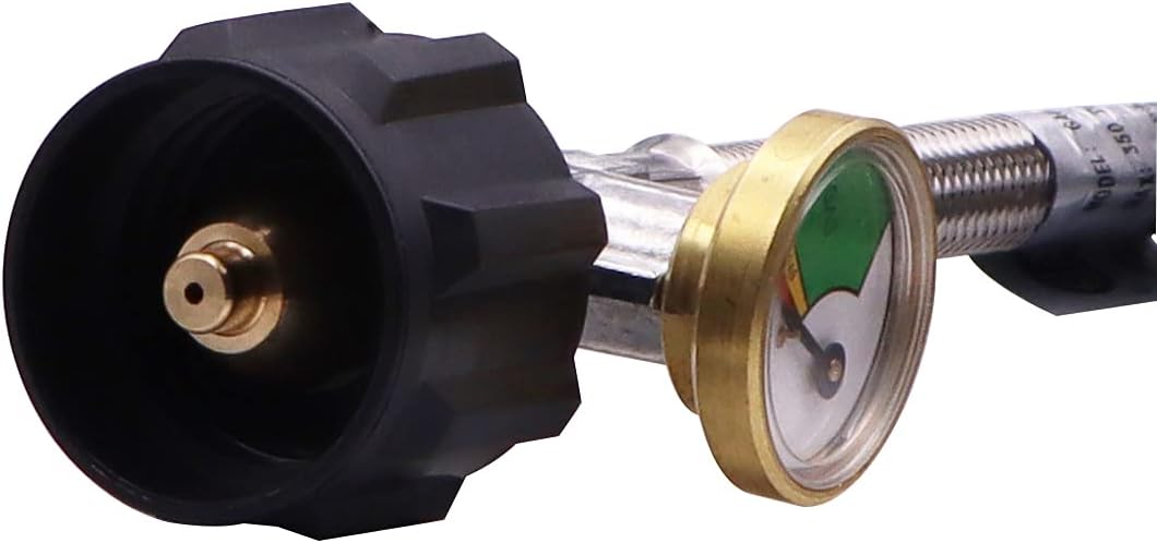 15 Ft Stainless Steel Braided Propane Adapter Max 350 Psi Hose with Pressure Gauge 5-40 Lb Convert Replace for Qcc1/type1 Tank Connects 1 Lb Bulk Portable Appliance to 5-40 Lb Propane Tank Cylinder