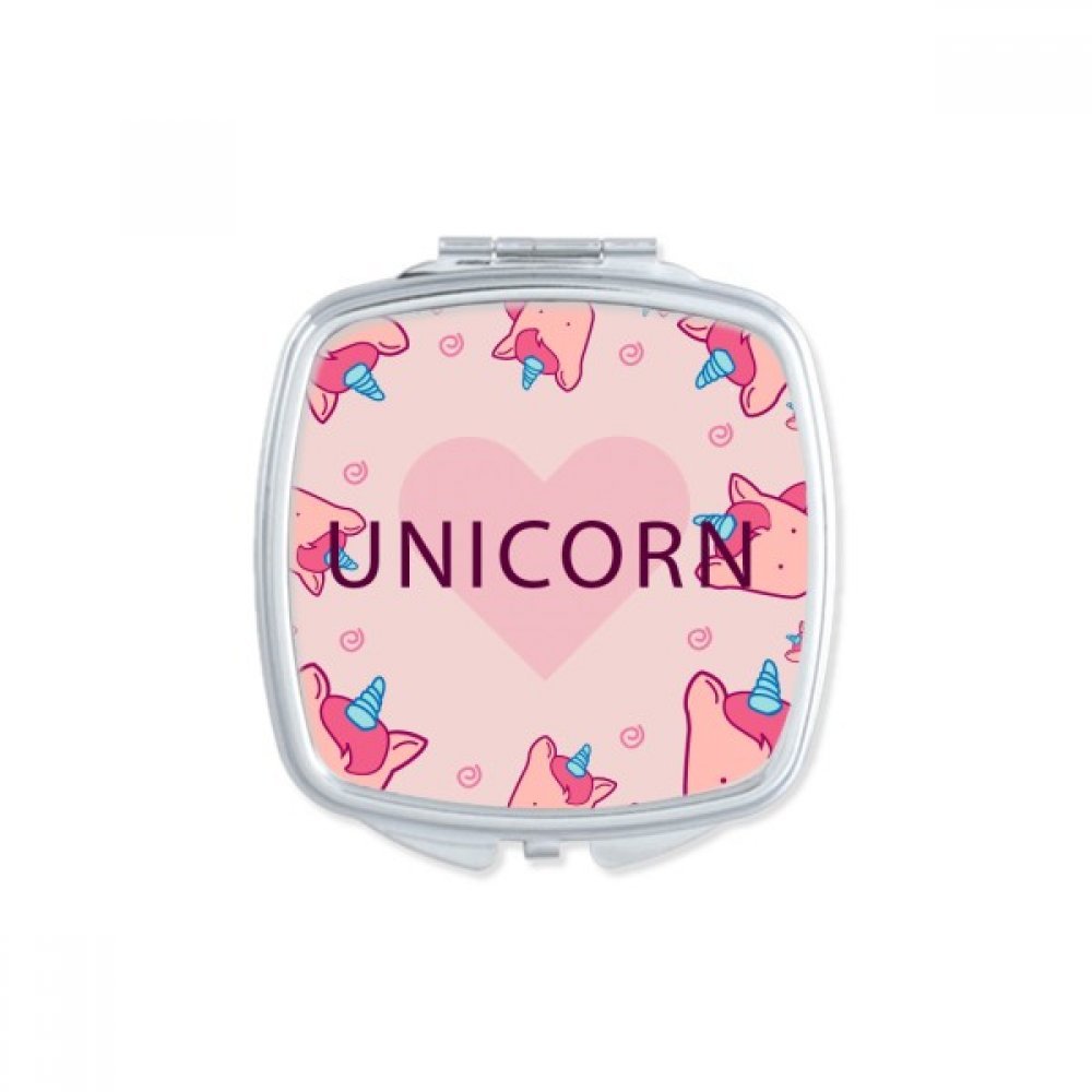 Miroir de maquillage licorne rose carré format compact pour retouches sac à main