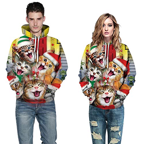 Image of Couple Cute 3D Santa Print Ugly Christmas Kangaroo Pocket Sweatshirt Hoodies Pullover