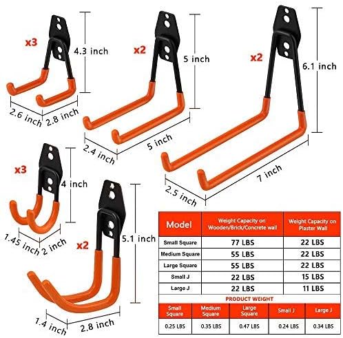 Garage Hooks, 12 Pack Heavy Duty Garage Storage Hooks Steel Tool Hangers for Garage Wall Mount Utility Hooks and Hangers with Anti-Slip Coating for Garden Tools Organizer, Ladders, Bikes, Bulky Items