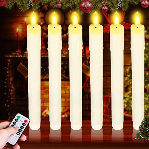 Velas LED sin llama, velas de mesa parpadeantes: velas LED con mando a distancia y función de temporizador, velas con llama amarilla cálida, 6 velas de punta blanca sin gotas Cover