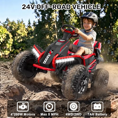 Image of ANPABO 24V 4x4 Ride On Toys for Big Kids Aged 3-12, 4 * 200W Motors-Red