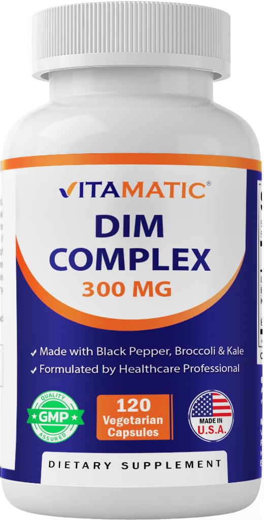 Vitamatic DIM Supplement Complex for Women & Men - 300mg - 120 Veg Capsules - Made with Black Pepper, Broccoli Powder & Kale Powder - Non-GMO & Gluten Free - Supports Hormonal Balance